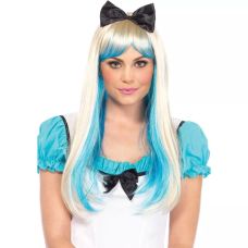 Парик с черным бантом для ролевых игр двухцветный бело голубого цвета Leg Avenue Alice Two Toned 