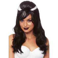 Еротична жіноча перука з довгим хвилястим волоссям чорного кольору з білими локонами Leg Avenue Frankie Bouffant