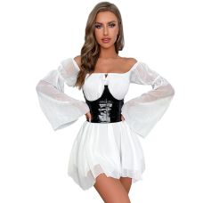 Корсет під груди на шнурівці з лакованої шкіри та трусики чорний Star Night розмір XL