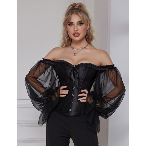 Корсет із рукавами на зав'язках стрічках чорний Star Night 12 Plastic Bones розмір XS