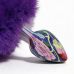 Анальная пробка металлическая синяя с узором с фиолетовым пушком ALUME размер S