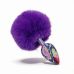Анальная пробка металлическая синяя с узором с фиолетовым пушком ALUME размер S