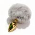 Анальная пробка металлическая золотистая с серым пушком ALUME размер S