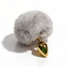 Анальная пробка металлическая золотистая с серым пушком ALUME размер S