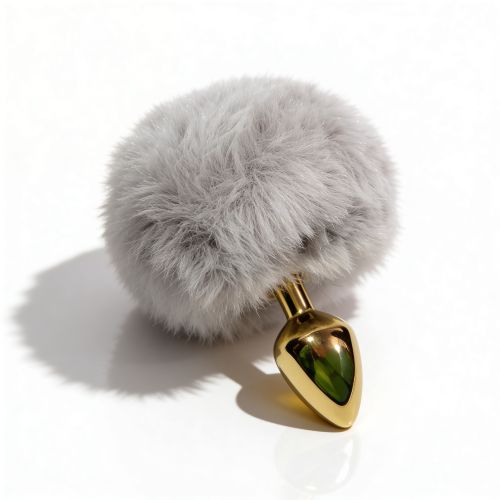 Анальная пробка металлическая золотистая с серым пушком ALUME размер S
