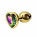 Анальная пробка металлическая золотистая с разноцветным камнем в форме сердца ALUME размер M