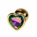 Анальная пробка металлическая золотистая с разноцветным камнем в форме сердца ALUME размер S