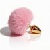 Анальная пробка металлическая золотистая с розовым пушком ALUME размер S