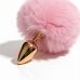 Анальная пробка металлическая золотистая с розовым пушком ALUME размер S