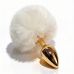 Анальная пробка металлическая золотистая с белым пушком ALUME размер S