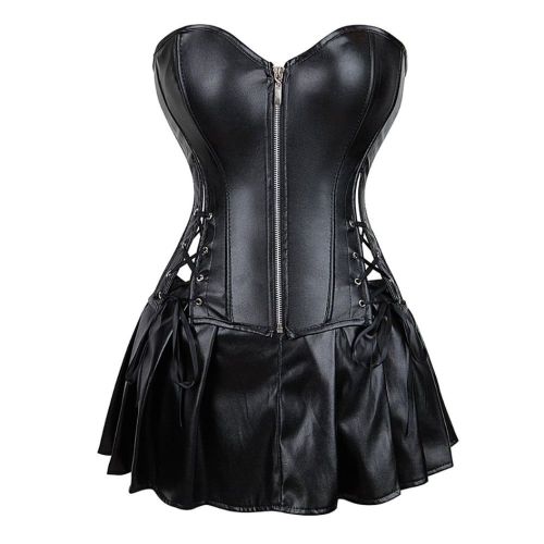 Корсет с юбкой и трусиками в комплекте черного цвета Star Night Sexy Leather размер М