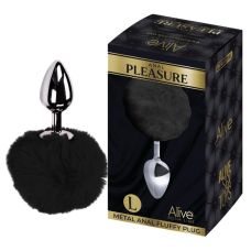 Анальна пробка срібляста із чорним хвостиком Alive Anal Pleasure розмір L