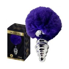 Анальная рельефная пробка с темно фиолетовым хвостом Alive Anal Pleasure размер S