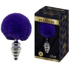 Анальная рельефная пробка с темно фиолетовым хвостом Alive Anal Pleasure размер М