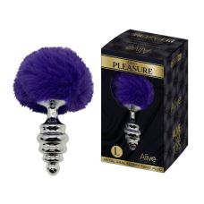 Анальная рельефная пробка с темно фиолетовым хвостом Alive Anal Pleasure размер L