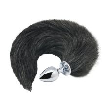 Анальна пробка металева срібляста лисий чорний хвіст Alive розмір L