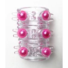 Насадка на член с бусинками стимулирующая малинового цвета SKN