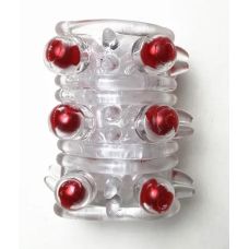 Насадка на член с бусинками стимулирующая красного цвета SKN