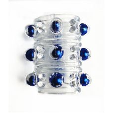 Насадка на член з бусинками стимулююча блакитного кольору SKN