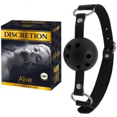 Регулируемый кляп в рот с перфорированным шариком черный Alive Discretion 
