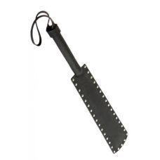 Шлепалка  с заклепками по краям БДСМ натуральная кожа черного цвета Candy Hero 