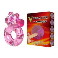 Кольцо для продления эрекции с вибрацией и стимуляцией клитора LYBAILE Vibrator & condom розовый