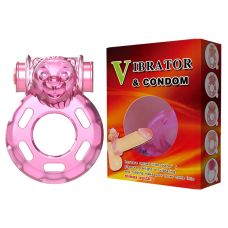 Ерекційне кільце з вібрацією і стимуляцією клітора LYBAILE Vibrator & condom рожевий