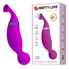 Двусторонний вибростимулятор с вакуумной стимуляцией клитора фиолетового цвета PRETTY LOVE Magic Flute