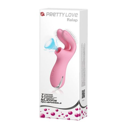Вакуумный силиконовый вибростимулятор-кролик для вагины и клитора розовый Pretty Love Ralap