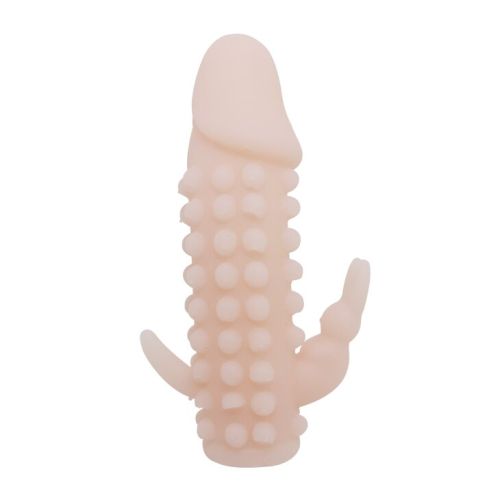 Насадка - презерватив на член с пупырышками и стимулятором для клитора телесная