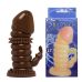 Насадка на член із шипами та кліторальним відростком коричневого кольору Lybaile