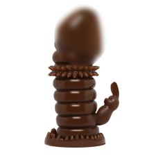 Насадка на член с шипами и клиторальным отростком коричневого цвета Lybaile