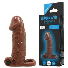 Вібронасадка реалістична на член з кільцем коричневого кольору LYBAILE Brave Man BI-016011