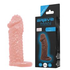 Насадка на пенис - презерватив с креплением за мошонку бежевая Brave men