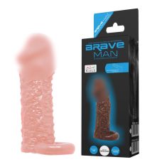 Насадка на пенис - презерватив с креплением за мошонку бежевая Brave men