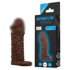 Насадка реалистичная на член с кольцом и маленькими пупырышками коричневого цвета LYBAILE Brave Man BI-016013