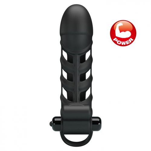 Увеличивающая насадка на пенис с вибрацией черная Pretty Love Penis Sleeve II