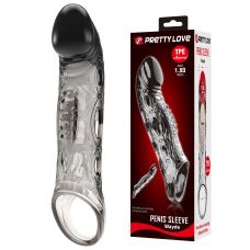 Насадка на член реалистичная с петлей удлиняющая на 49 мм прозрачного цвета LYBAILE Pretty Love Wayde Penis Sleeve