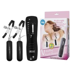 Зажимы для сосков с вибрацией черного цвета с пультом ДУ LYBAILE BAILE Vibrating Nipple Clamps