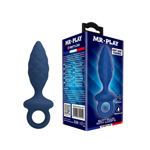 Анальна пробка із кільцем синя LYBAILE MR.PLAY Butt Plug with Loop розмір S