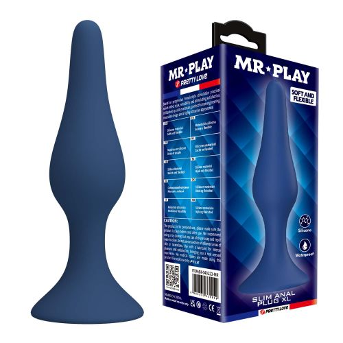 Анальная пробка синяя из силикона LYBAILE MR.PLAY Slim Anal Plug размер XL