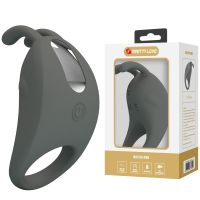 Ерекційне віброкільце на член із вусиками для клітора сіре LYBAILE PRETTY LOVE Master Ring