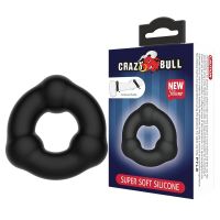 Эректильное кольцо из мягкого силикона с 3-мя шариками LYBAILE Crazy Bull черный
