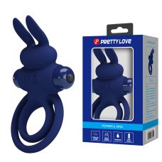 Виброкольцо двойное на член со стимуляцией для клитора синее LYBAILE PRETTY LOVE Vibro Bunny III 
