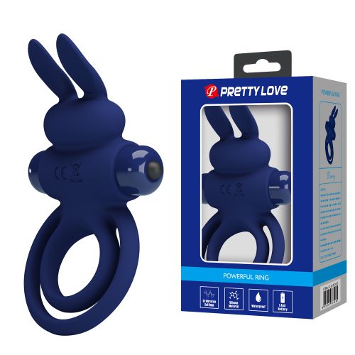 Виброкольцо двойное на член со стимуляцией для клитора синее LYBAILE PRETTY LOVE Vibro Bunny III 