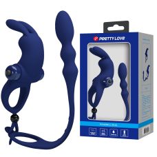 Вибромассажер для простаты с эрекционным виброкольцом на член синего цвета Lybaile Pretty Love Powerful ring