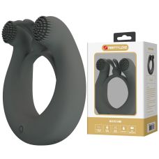 Ерекційне віброкільце на член зі стимулюючими виступами та вушками сіре LYBAILE Pretty Love Dahlia