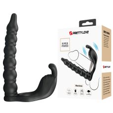 Эрекционное виброкольцо с насадкой для анального секса и функцией памяти черного цвета LyBaile Pretty Love Blackney