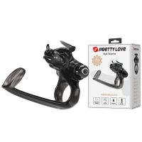 Ерекційне віброкільце на член із кліторальною стимуляцією у вигляді голови бика чорне Lybaile Pretty Love Bull Warior