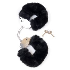 Наручники металеві з хутром для сексу чорні SKN Handcuffs